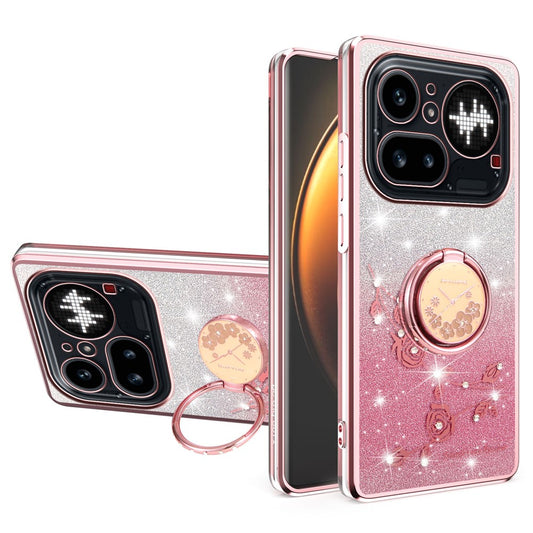 KADEM For Nothing Phone (4a) Pro Phone Case Ring Kickstand TPU Flowers Phone Cover Gradient Glitter