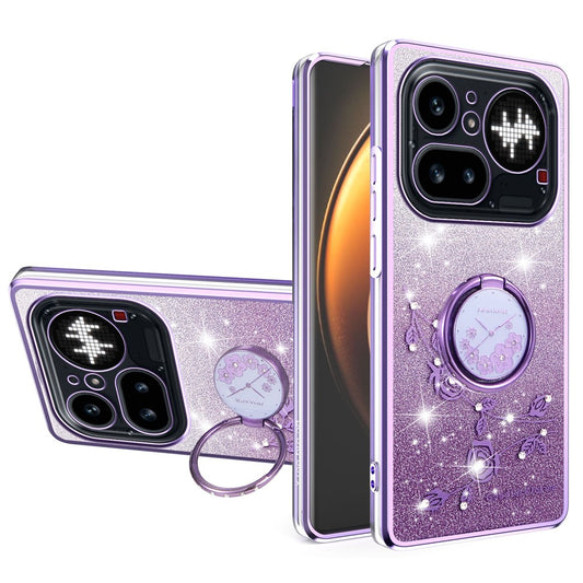 KADEM For Nothing Phone (4a) Pro Phone Case Ring Kickstand TPU Flowers Phone Cover Gradient Glitter