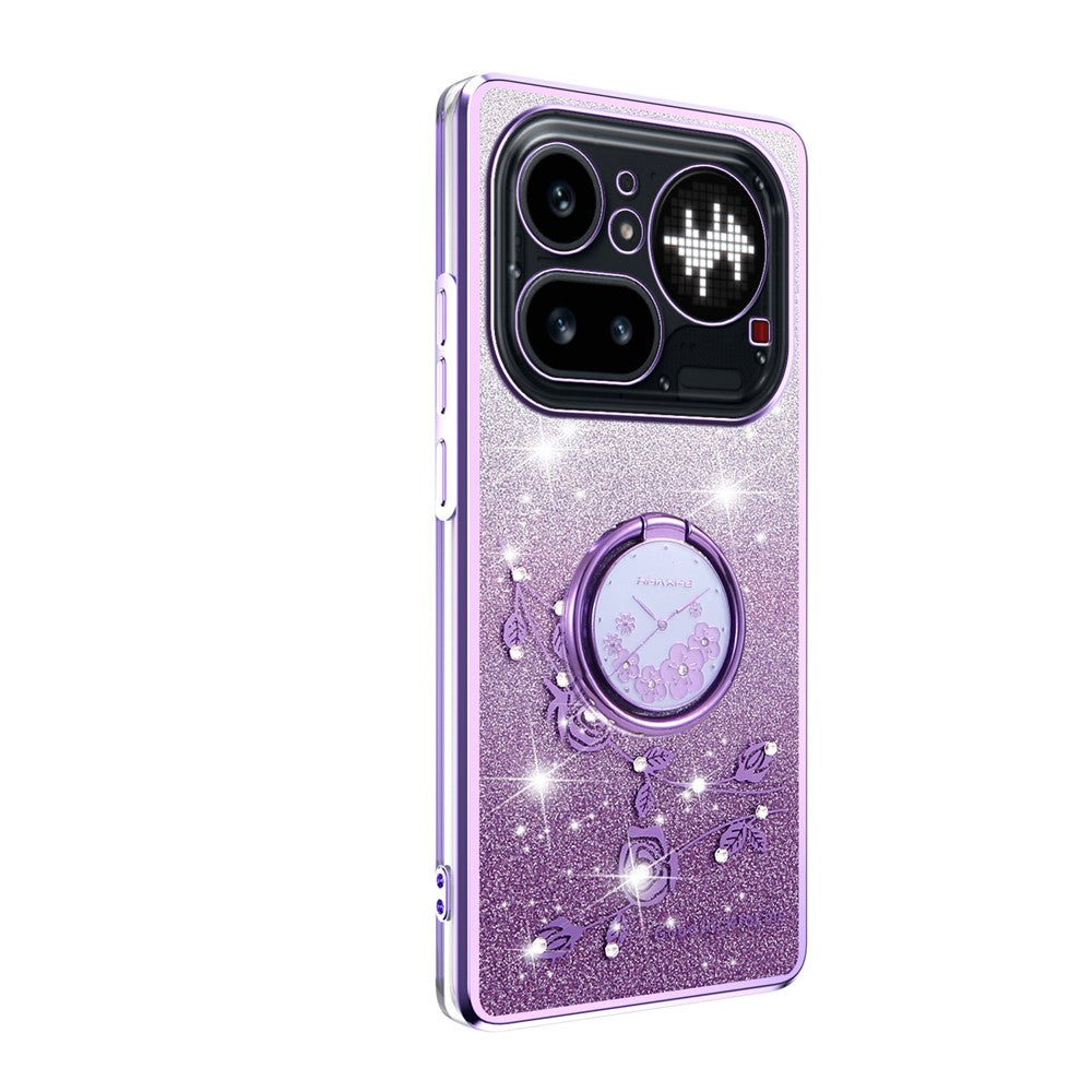 KADEM For Nothing Phone (4a) Pro Phone Case Ring Kickstand TPU Flowers Phone Cover Gradient Glitter