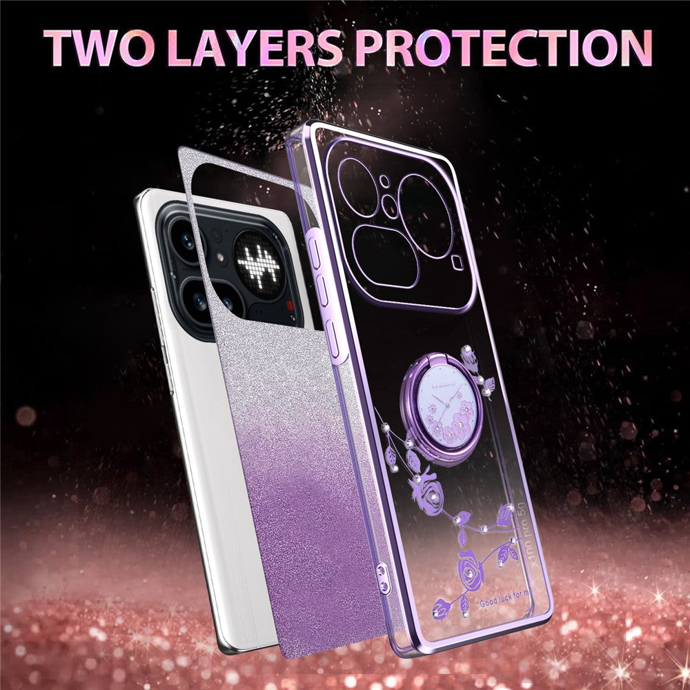 KADEM For Nothing Phone (4a) Pro Phone Case Ring Kickstand TPU Flowers Phone Cover Gradient Glitter