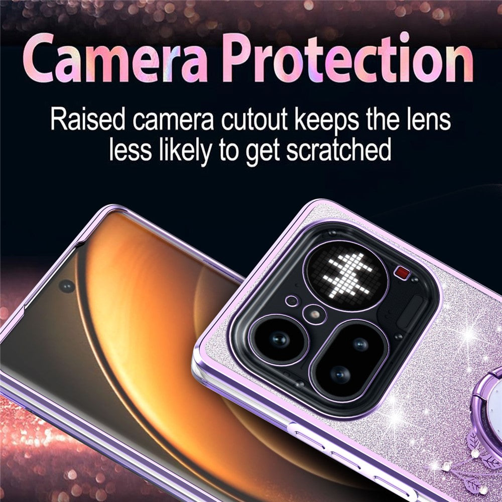 KADEM For Nothing Phone (4a) Pro Phone Case Ring Kickstand TPU Flowers Phone Cover Gradient Glitter