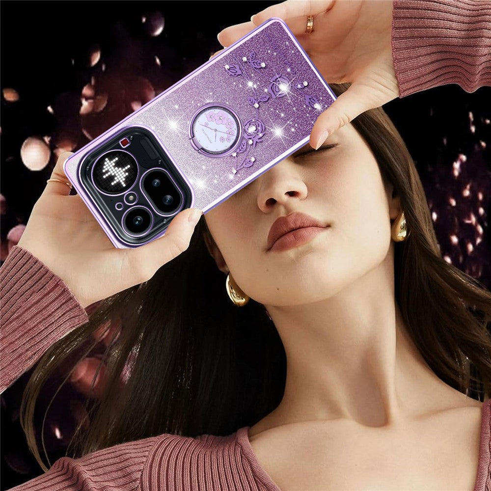 KADEM For Nothing Phone (4a) Pro Phone Case Ring Kickstand TPU Flowers Phone Cover Gradient Glitter