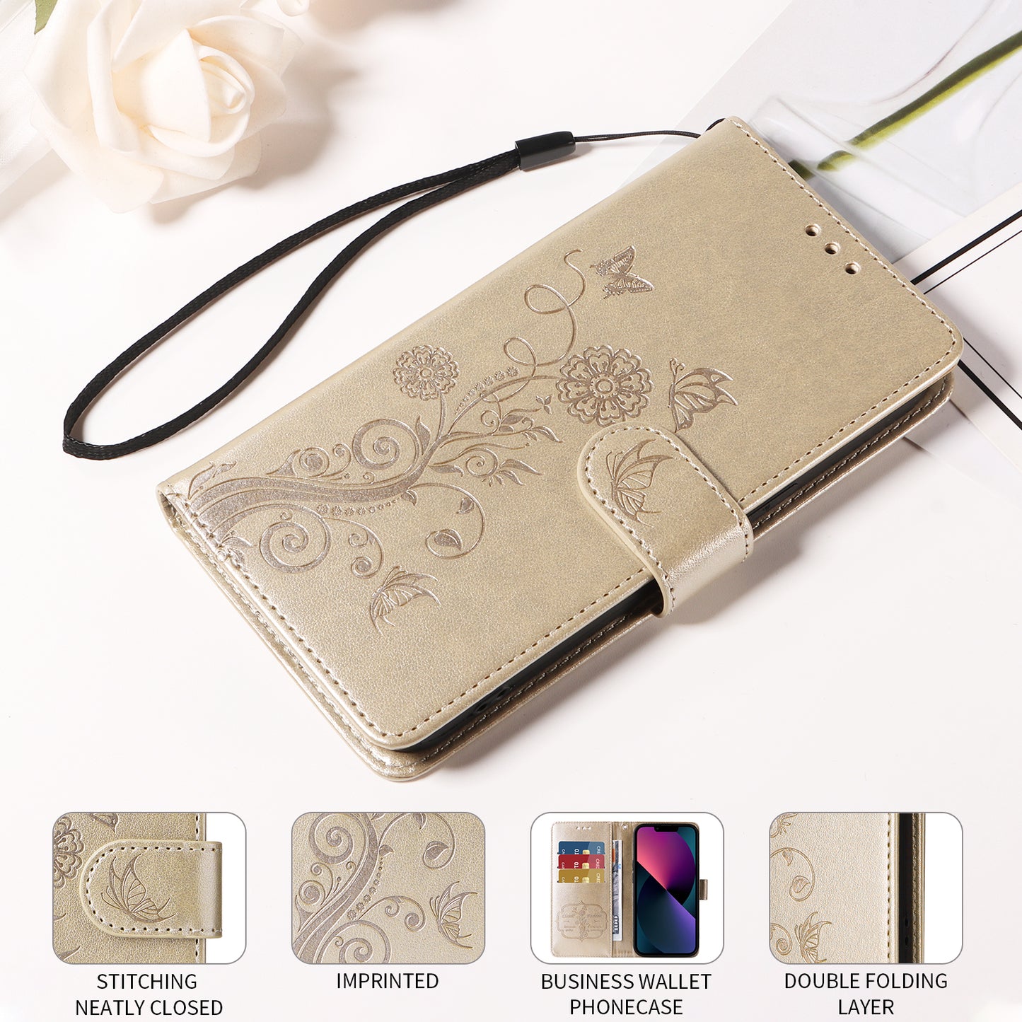 For Google Pixel 11 Pro XL Leather Case Butterfly Floral Imprint Wallet Stand Cover