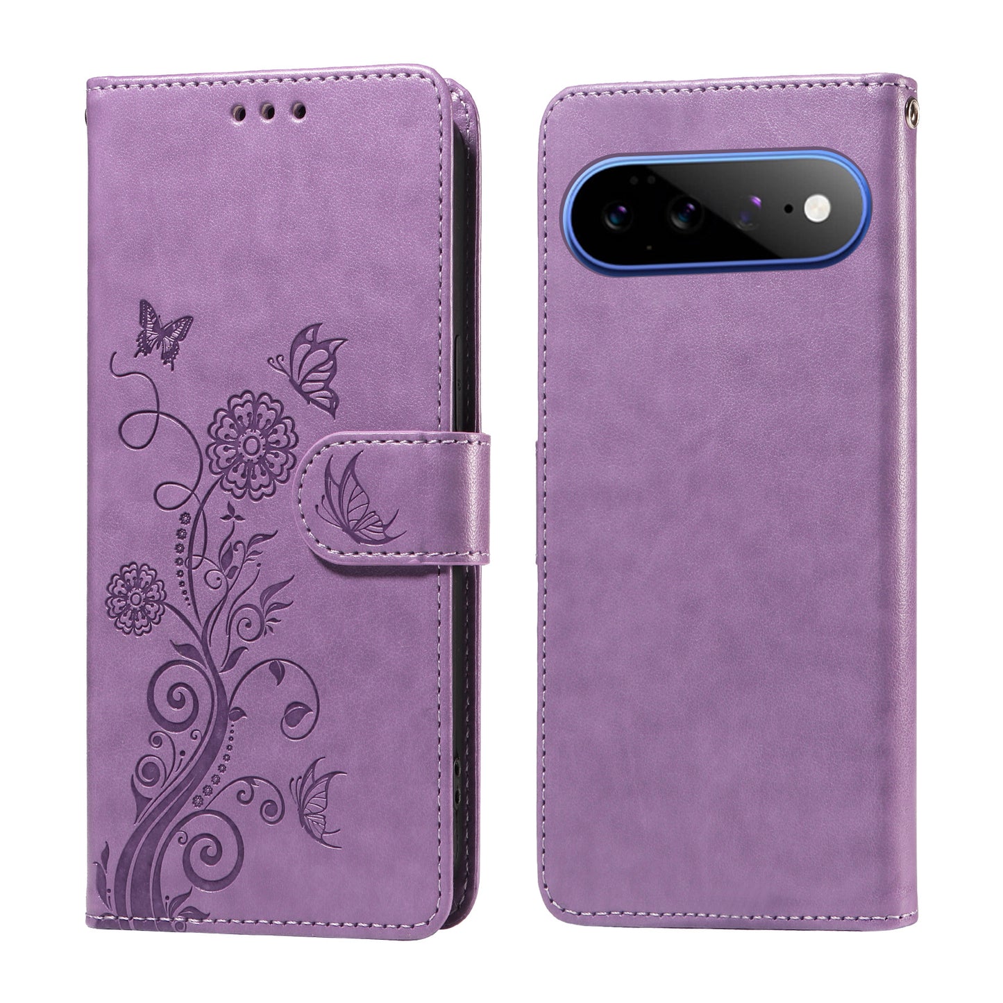 For Google Pixel 11 Pro XL Leather Case Butterfly Floral Imprint Wallet Stand Cover