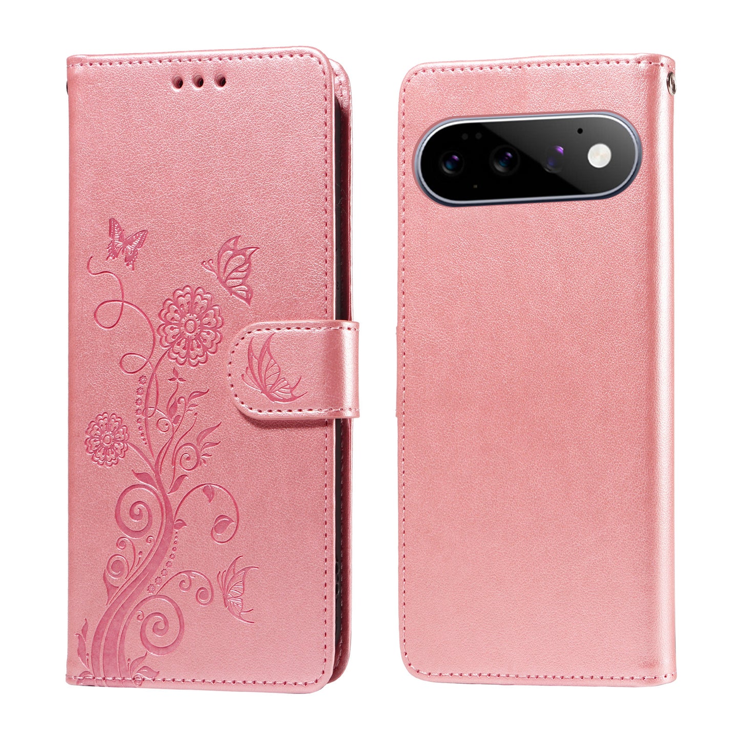 For Google Pixel 11 Pro / Google Pixel 11 Leather Case Butterfly Floral Imprint Wallet Stand Cover
