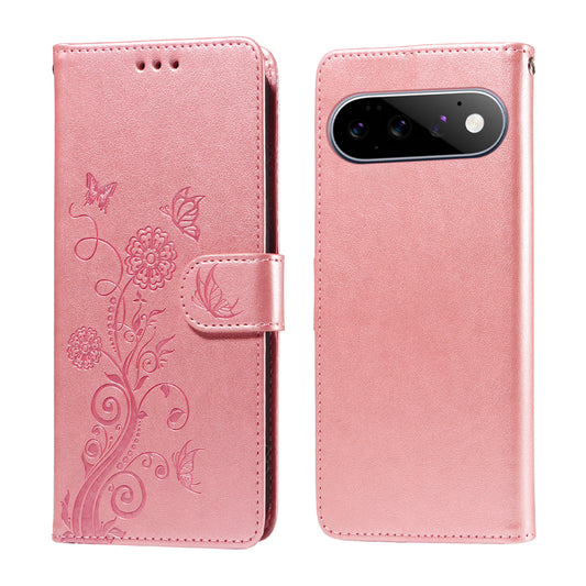 Google Pixel 11 / Google Pixel 11 Pro Handyhülle – Google Pixel 11 Lederhülle mit Schmetterlings- und Blumenaufdruck, Brieftaschenständer