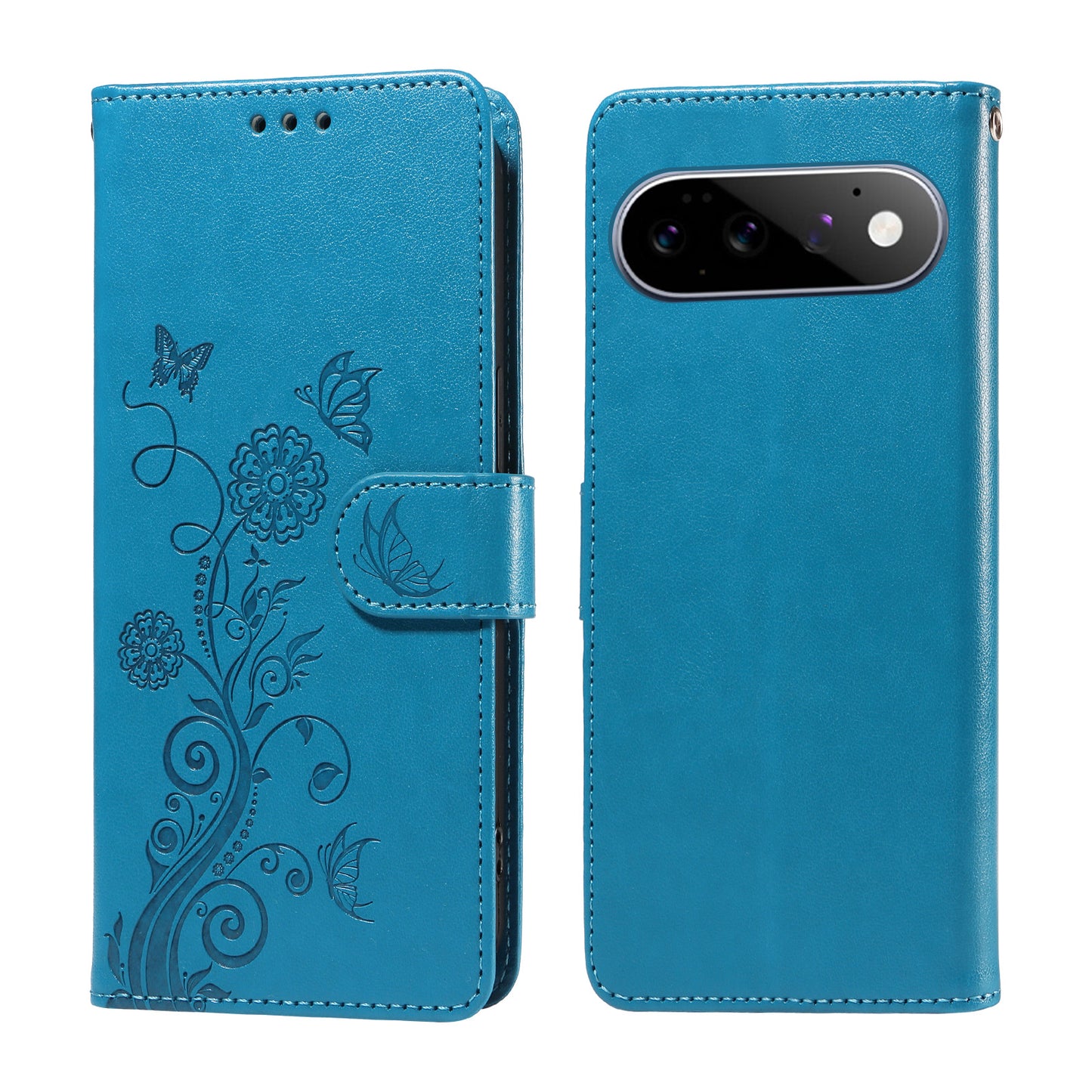 For Google Pixel 11 Pro / Google Pixel 11 Leather Case Butterfly Floral Imprint Wallet Stand Cover