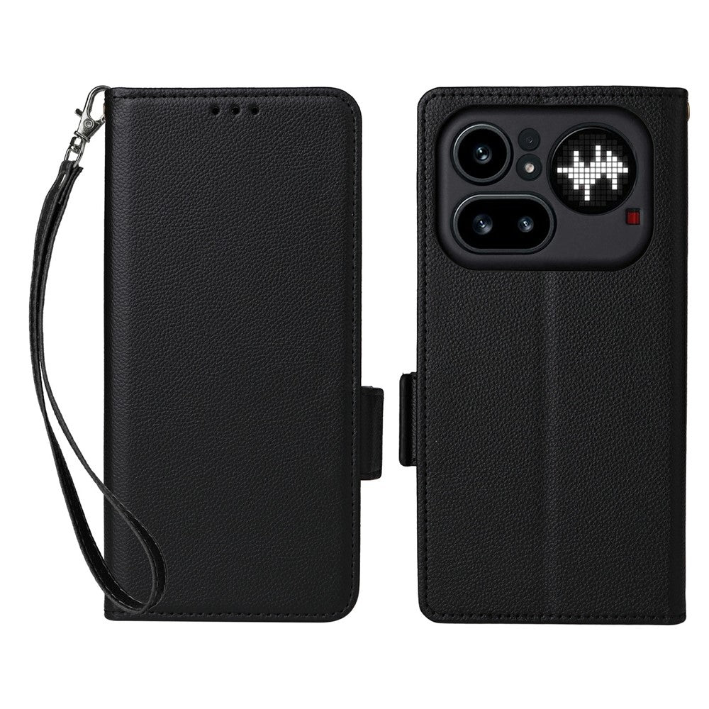 Nothing Phone (4a) Pro Wallet-Handyhülle – Aus PU-Leder & Litschi-Textur, mit Ständer & Tragegurt