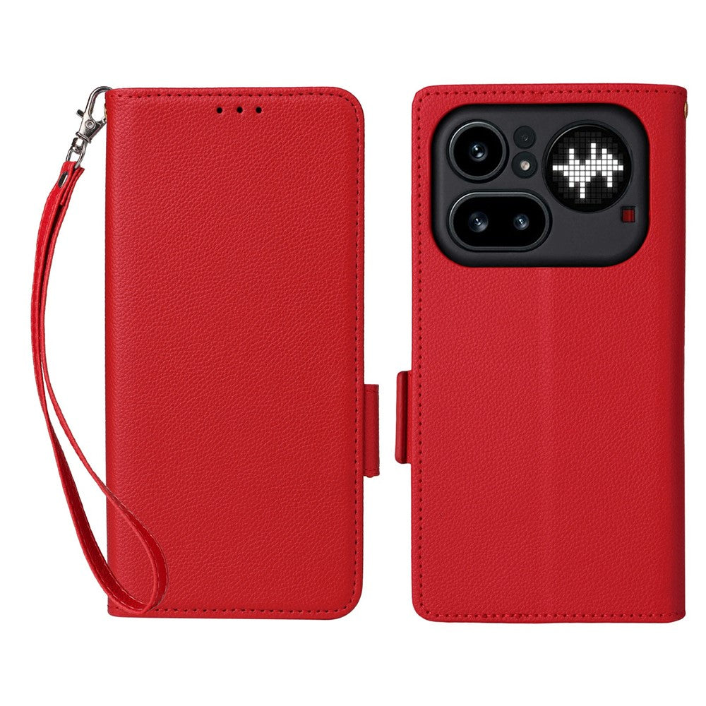Nothing Phone (4a) Pro Wallet-Handyhülle – Aus PU-Leder & Litschi-Textur, mit Ständer & Tragegurt