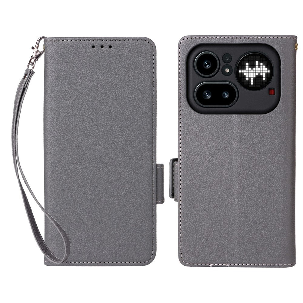 Nothing Phone (4a) Pro Wallet-Handyhülle – Aus PU-Leder & Litschi-Textur, mit Ständer & Tragegurt