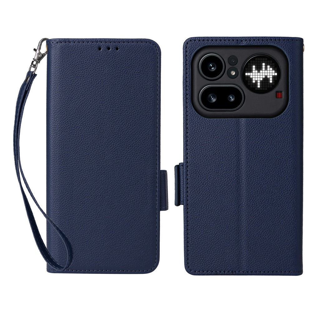 Nothing Phone (4a) Pro Wallet-Handyhülle – Aus PU-Leder & Litschi-Textur, mit Ständer & Tragegurt