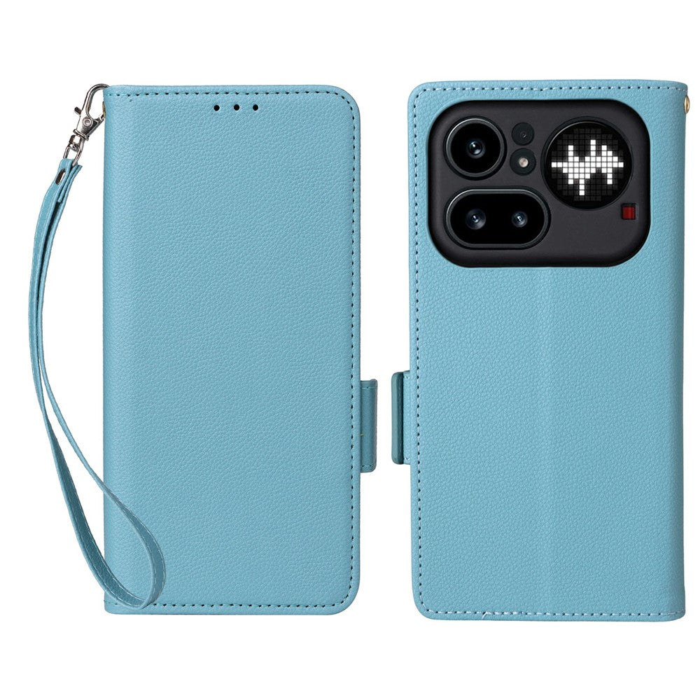 Nothing Phone (4a) Pro Wallet-Handyhülle – Aus PU-Leder & Litschi-Textur, mit Ständer & Tragegurt