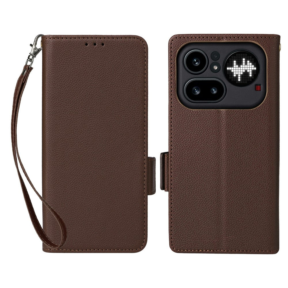 Nothing Phone (4a) Pro Wallet-Handyhülle – Aus PU-Leder & Litschi-Textur, mit Ständer & Tragegurt