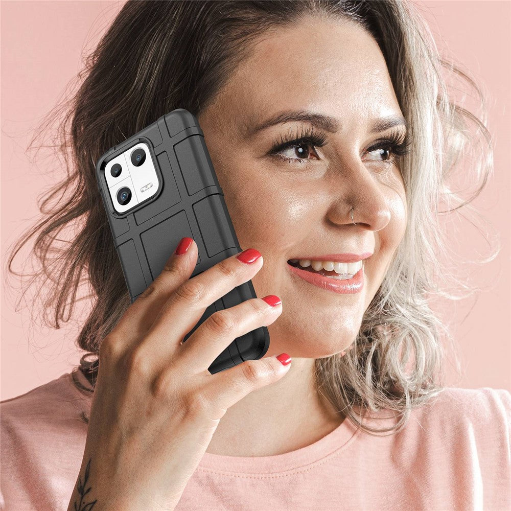 Protective Shell for Xiaomi 13 Rugged Square Grid Texture Collision Resistant TPU Cover Phone Case