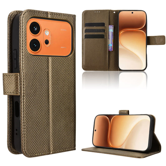 Honor 600 5G / Honor 600 Pro 5G Handyhülle – Leder-Brieftaschenetui mit Riemen und Diamant-Textur