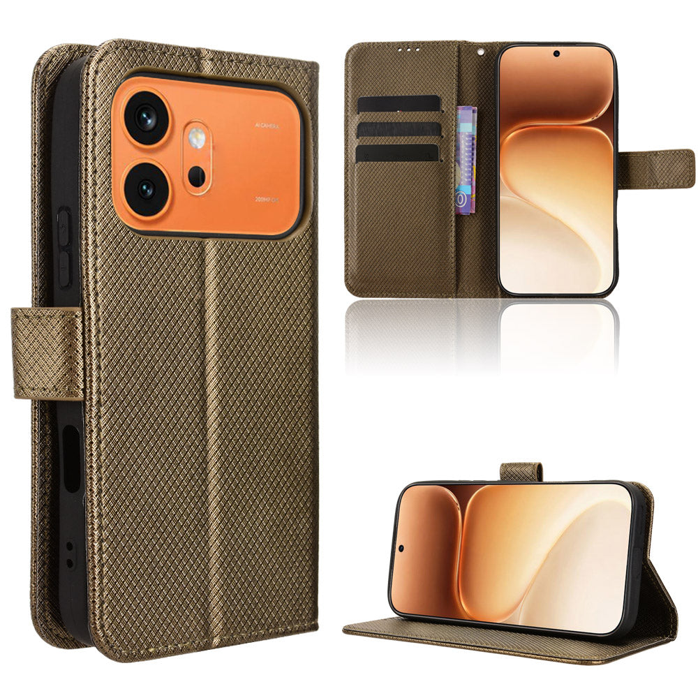 For Honor 600 Pro 5G / Honor 600 5G Leather Wallet Case with Strap Diamond Texture Phone Cover