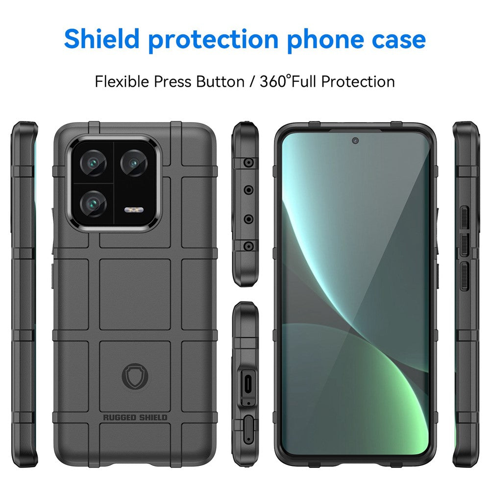 For Xiaomi 13 Pro 5G Rugged Square Grid Texture Anti-collision TPU Cover Protective Phone Case