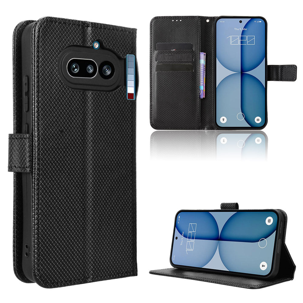 For Nothing Phone (4a) Leather Wallet Case with Strap Diamond Texture Phone Cover
