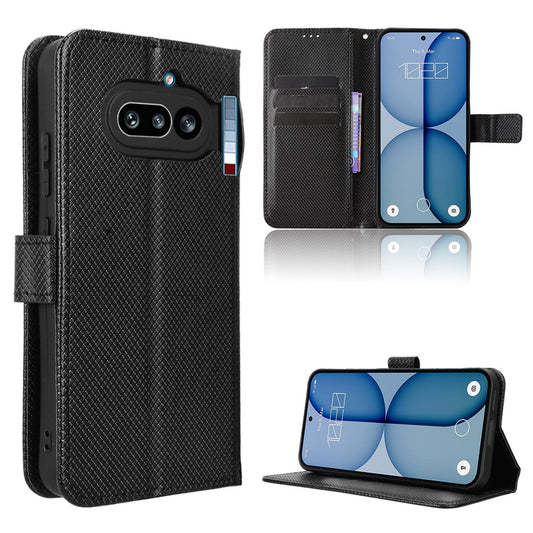 For Nothing Phone (4a) Leather Wallet Case with Strap Diamond Texture Phone Cover