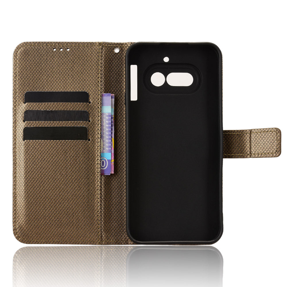 For Nothing Phone (4a) Leather Wallet Case with Strap Diamond Texture Phone Cover