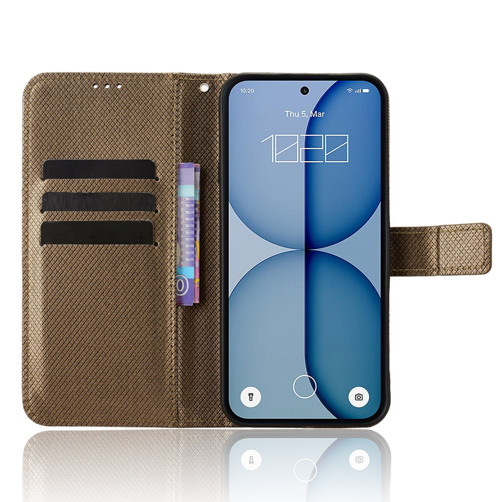 For Nothing Phone (4a) Leather Wallet Case with Strap Diamond Texture Phone Cover