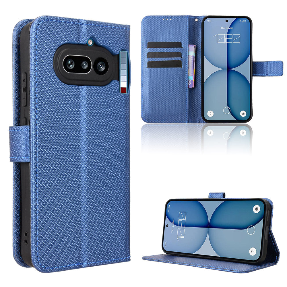For Nothing Phone (4a) Leather Wallet Case with Strap Diamond Texture Phone Cover