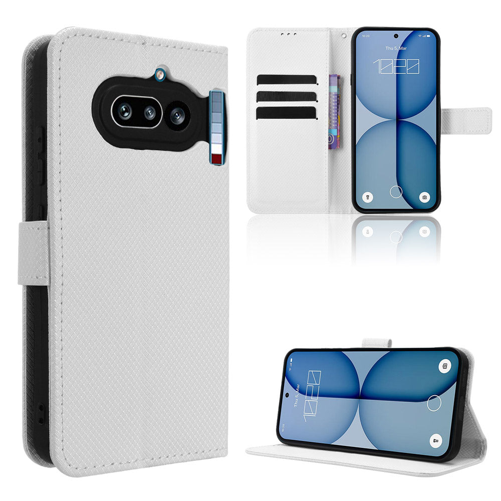 For Nothing Phone (4a) Leather Wallet Case with Strap Diamond Texture Phone Cover