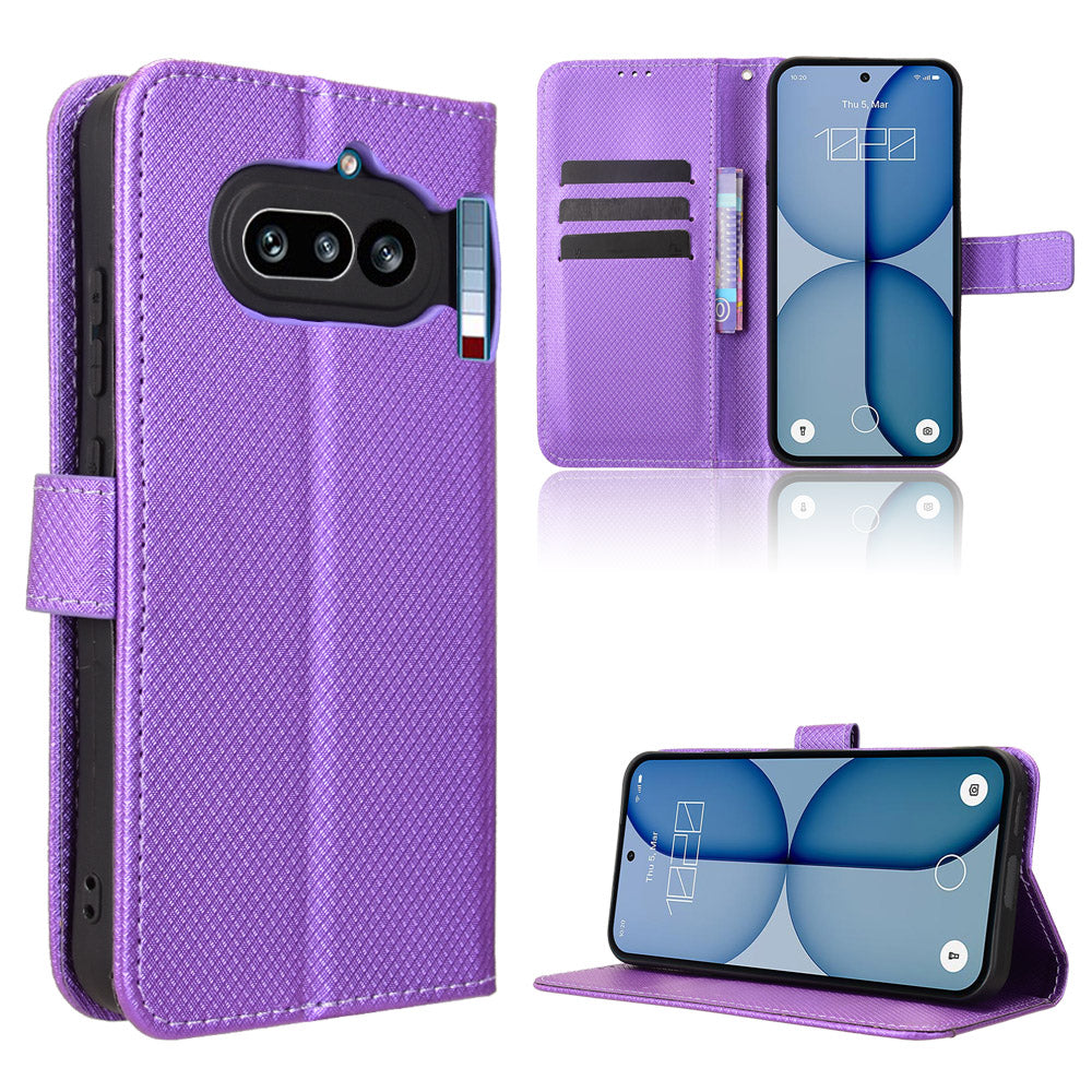 For Nothing Phone (4a) Leather Wallet Case with Strap Diamond Texture Phone Cover