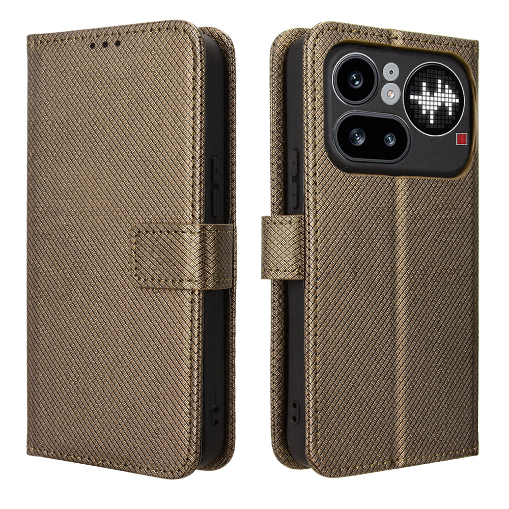 For Nothing Phone (4a) Pro Leather Wallet Case with Strap Diamond Texture Phone Cover
