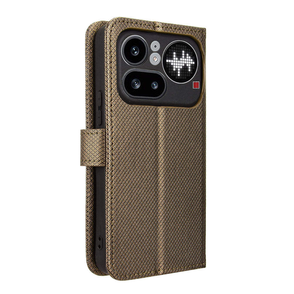 For Nothing Phone (4a) Pro Leather Wallet Case with Strap Diamond Texture Phone Cover