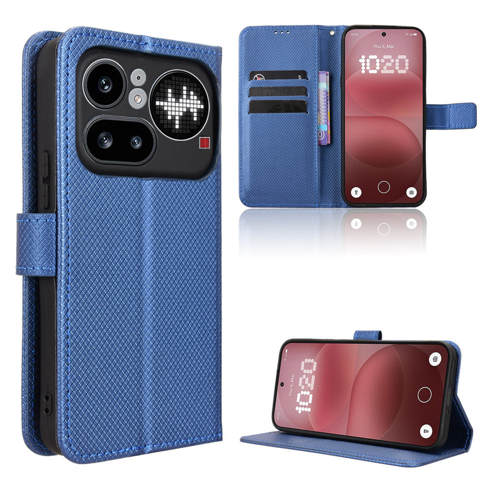 For Nothing Phone (4a) Pro Leather Wallet Case with Strap Diamond Texture Phone Cover