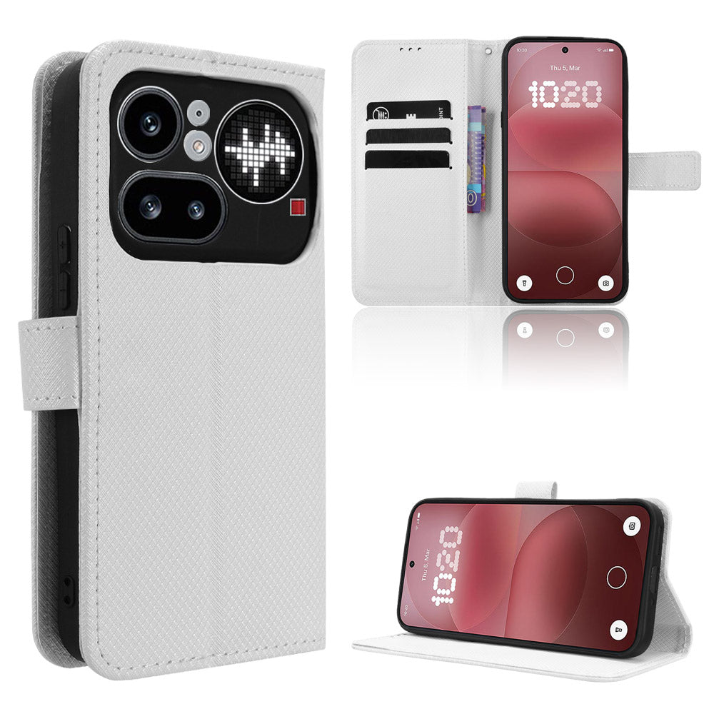 For Nothing Phone (4a) Pro Leather Wallet Case with Strap Diamond Texture Phone Cover