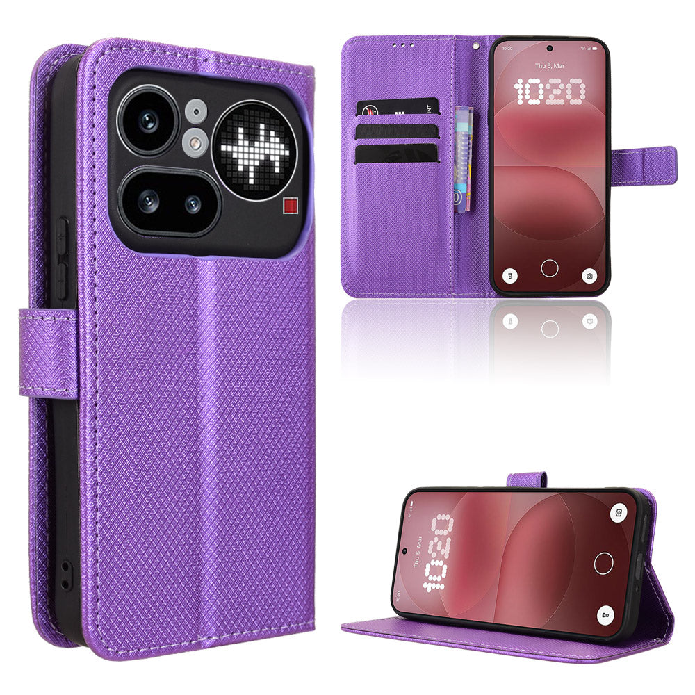 For Nothing Phone (4a) Pro Leather Wallet Case with Strap Diamond Texture Phone Cover