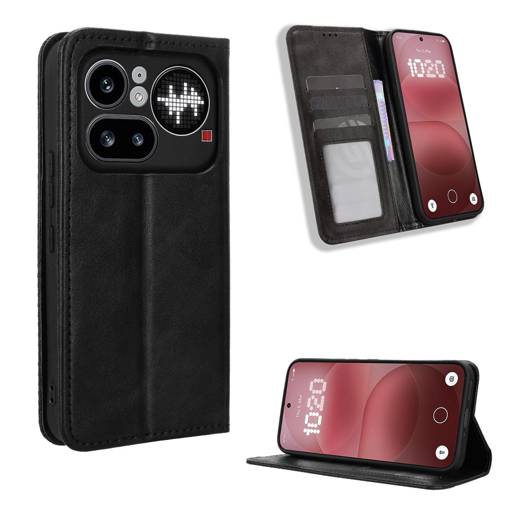 Nothing Phone (4a) Pro Wallet-Handyhülle – Aus strapazierfähigem PU-Leder, mit Standfunktion & integriertem Portemonnaie