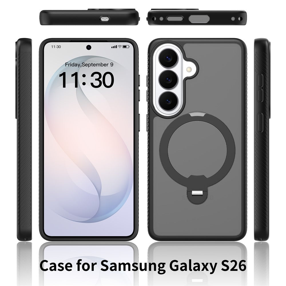 For Samsung Galaxy S26 Magnetic Case Matte Liquid Silicone TPU Shockproof Phone Cover with Kickstand and Tempered Glass