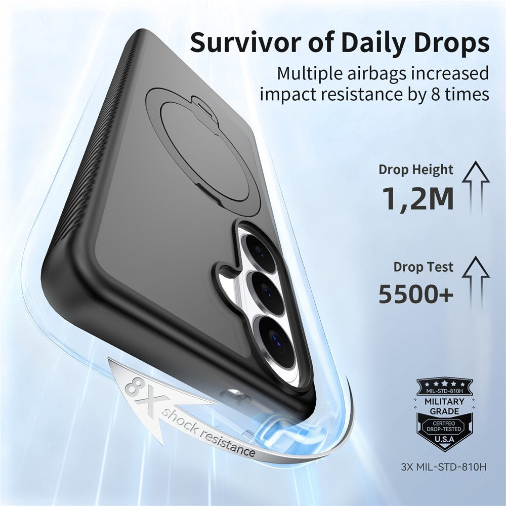 For Samsung Galaxy S26 Magnetic Case Matte Liquid Silicone TPU Shockproof Phone Cover with Kickstand and Tempered Glass