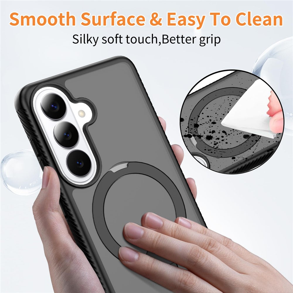 For Samsung Galaxy S26 Magnetic Case Matte Liquid Silicone TPU Shockproof Phone Cover with Kickstand and Tempered Glass