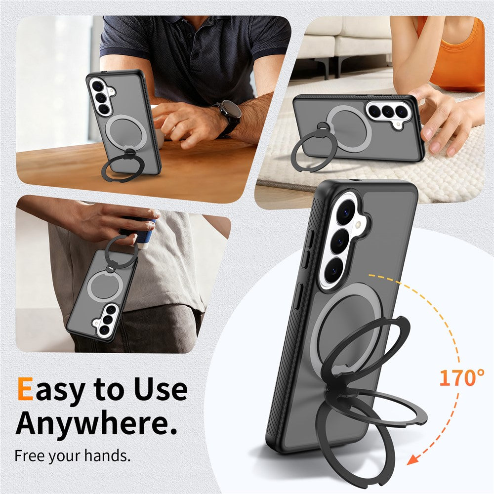 For Samsung Galaxy S26 Magnetic Case Matte Liquid Silicone TPU Shockproof Phone Cover with Kickstand and Tempered Glass