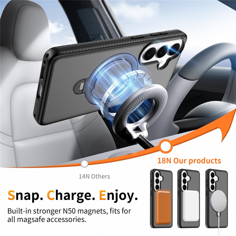 For Samsung Galaxy S26 Magnetic Case Matte Liquid Silicone TPU Shockproof Phone Cover with Kickstand and Tempered Glass