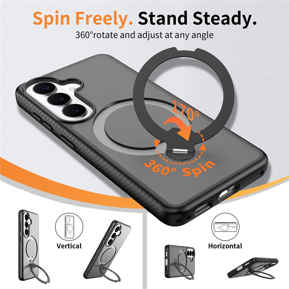 For Samsung Galaxy S26 Magnetic Case Matte Liquid Silicone TPU Shockproof Phone Cover with Kickstand and Tempered Glass