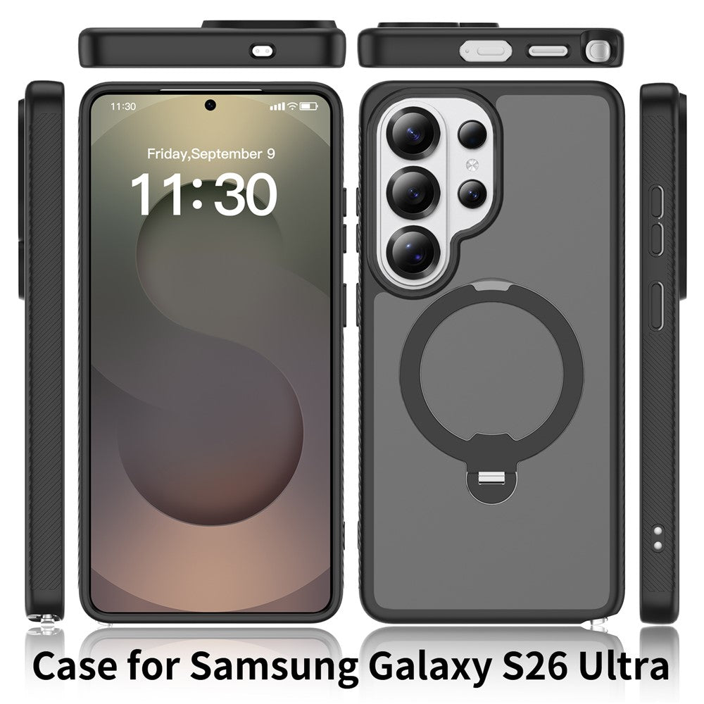 For Samsung Galaxy S26 Ultra Magnetic Case Matte Liquid Silicone TPU Shockproof Phone Cover with Kickstand and Tempered Glass