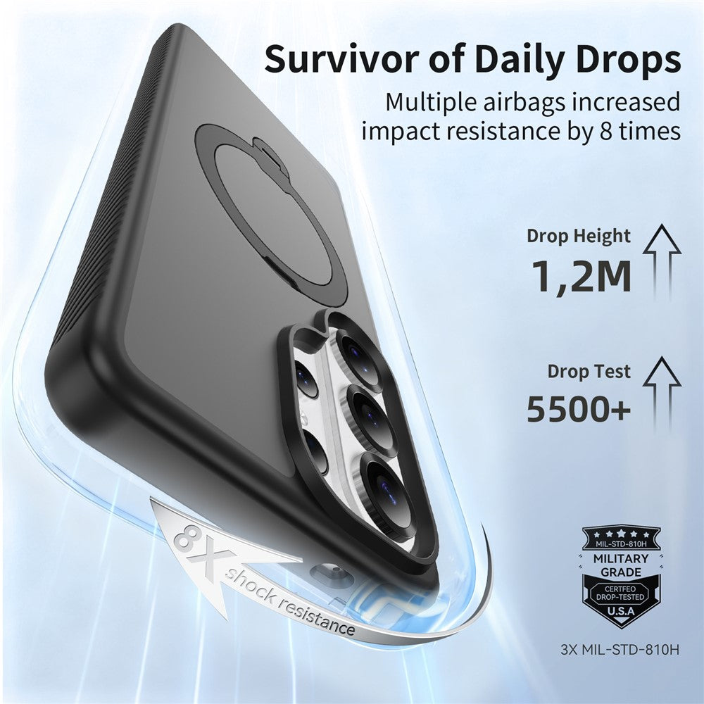 For Samsung Galaxy S26 Ultra Magnetic Case Matte Liquid Silicone TPU Shockproof Phone Cover with Kickstand and Tempered Glass