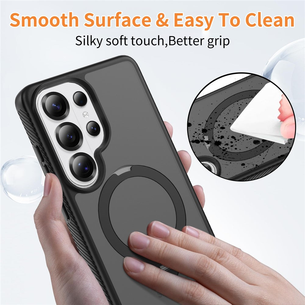 For Samsung Galaxy S26 Ultra Magnetic Case Matte Liquid Silicone TPU Shockproof Phone Cover with Kickstand and Tempered Glass
