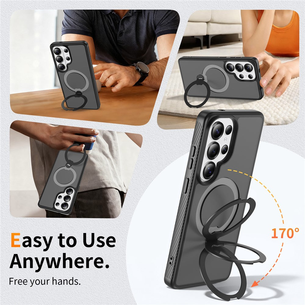 For Samsung Galaxy S26 Ultra Magnetic Case Matte Liquid Silicone TPU Shockproof Phone Cover with Kickstand and Tempered Glass
