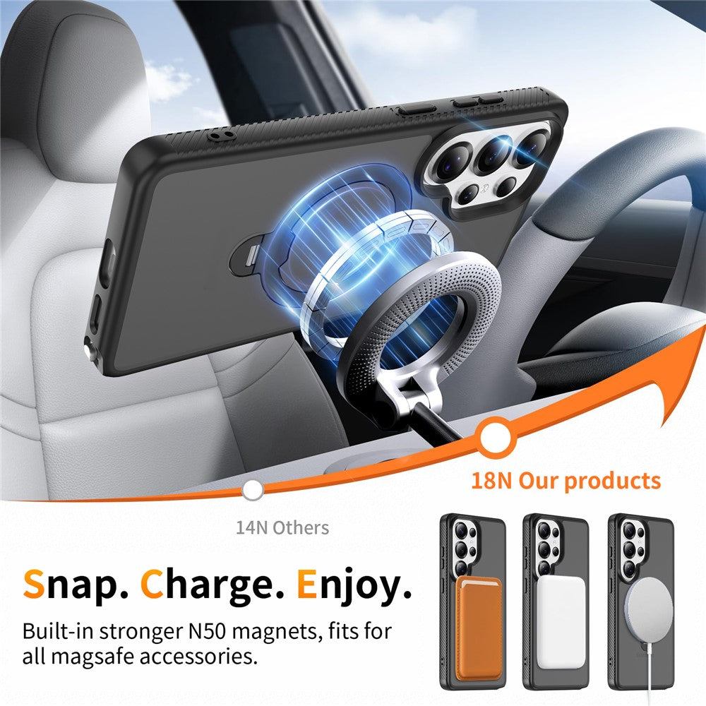 For Samsung Galaxy S26 Ultra Magnetic Case Matte Liquid Silicone TPU Shockproof Phone Cover with Kickstand and Tempered Glass