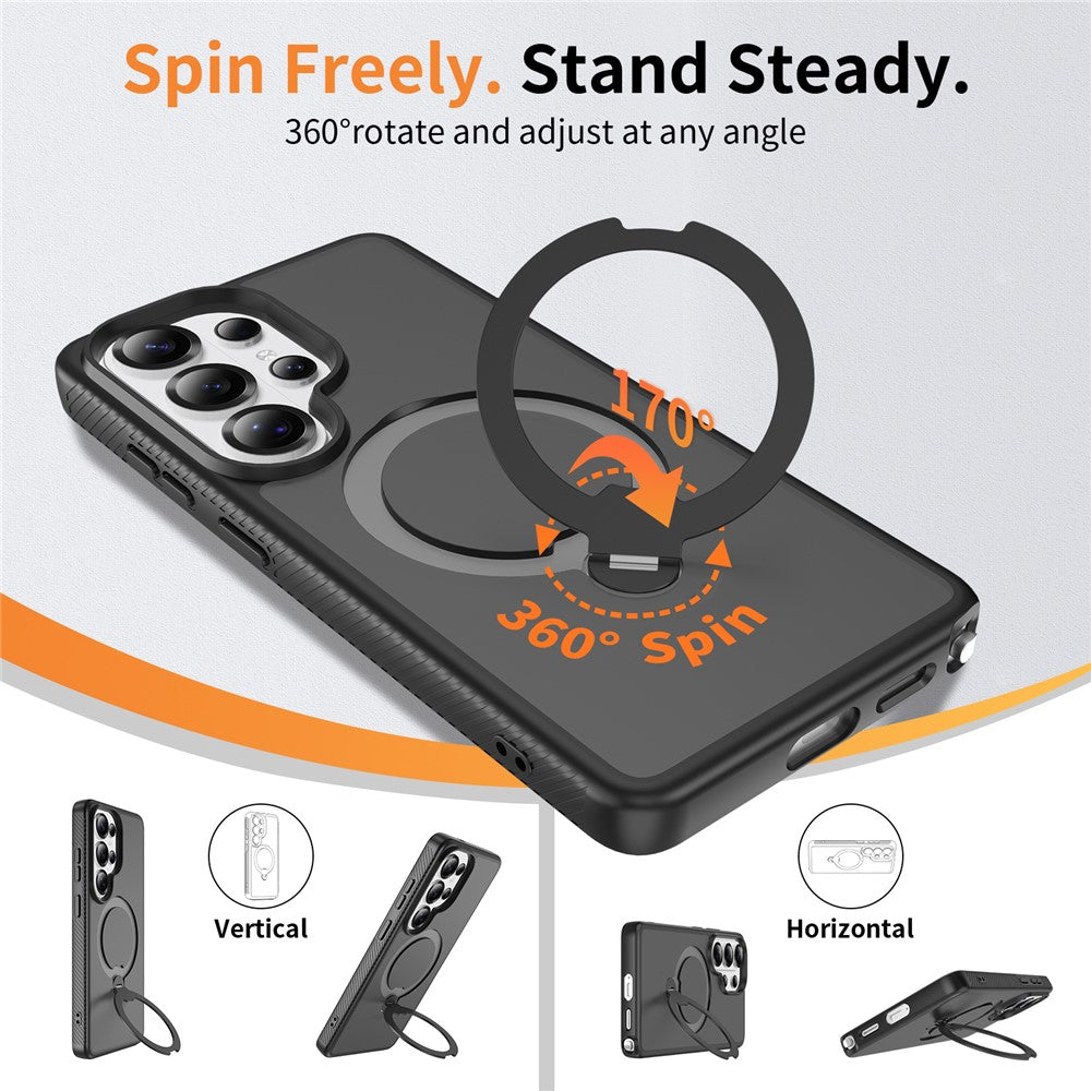 For Samsung Galaxy S26 Ultra Magnetic Case Matte Liquid Silicone TPU Shockproof Phone Cover with Kickstand and Tempered Glass