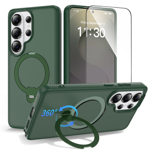 Galaxy S26 Ultra Handyhülle – Magnetische , mattes, flüssiges Silikon, TPU, stoßfeste mit Ständer und gehärtetem Glas