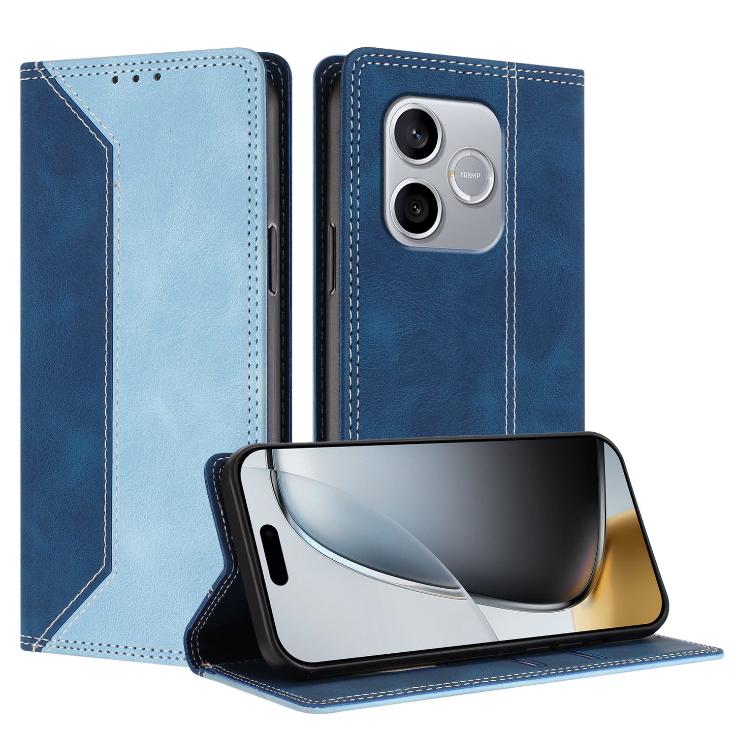 For Honor 600 Lite 5G Leather Case Skin Touch Color Splicing RFID Blocking Wallet Stand Phone Cover