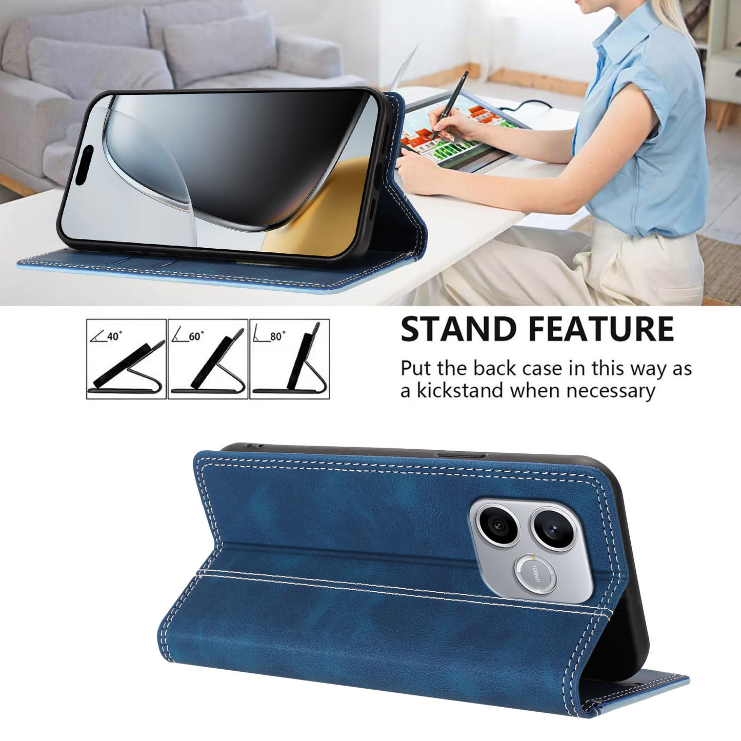 For Honor 600 Lite 5G Leather Case Skin Touch Color Splicing RFID Blocking Wallet Stand Phone Cover