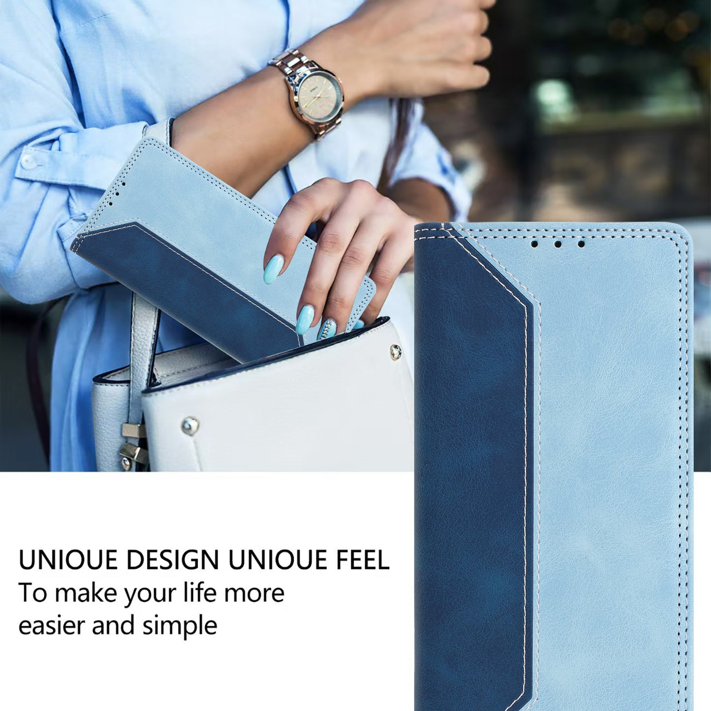 For Honor 600 Lite 5G Leather Case Skin Touch Color Splicing RFID Blocking Wallet Stand Phone Cover